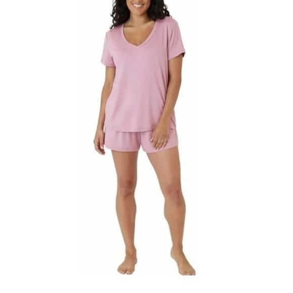 Eddie Bauer Pink Tea Rose V Neck Pajama Set Medium - Picture 1 of 5